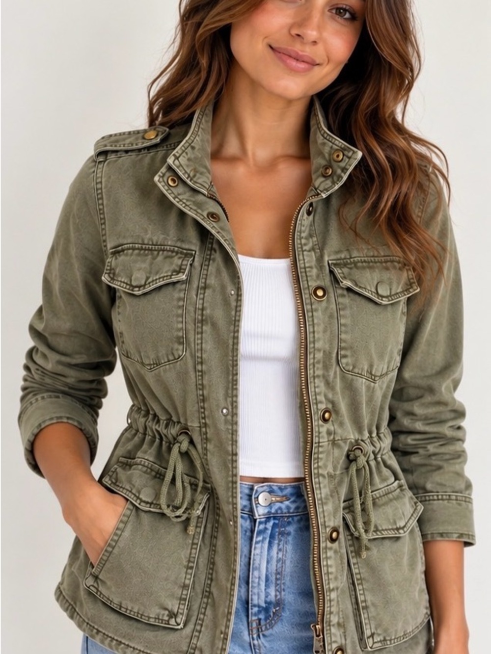 Lucky Brand Women’s Small Olive Green Military Utility Field Jacket Cargo